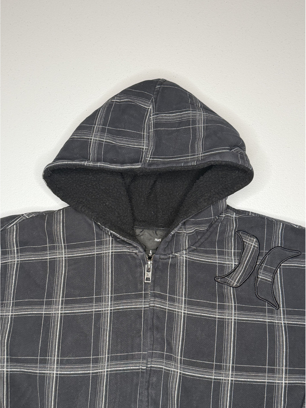 Y2K Hurley Full Zip Hoodie Gray Plaid Size L